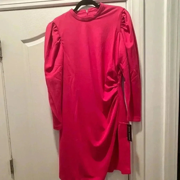 Asymmetrical Hem Sheath With Long Sleeves (HotPink) - Picture 1 of 8